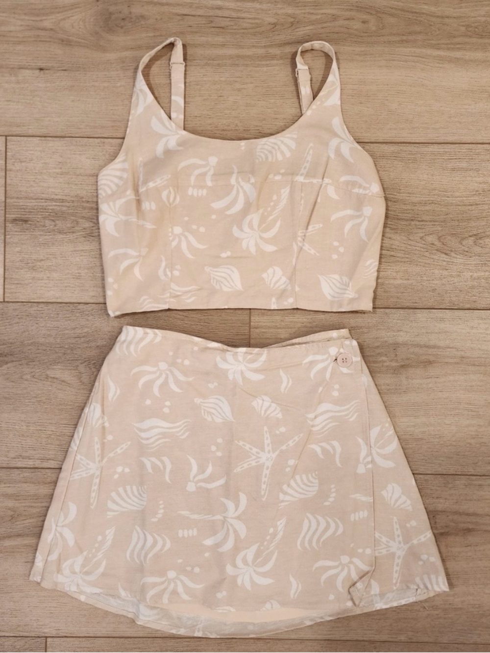 Beige Floral Print Two-Piece Skirt Set midnight sky